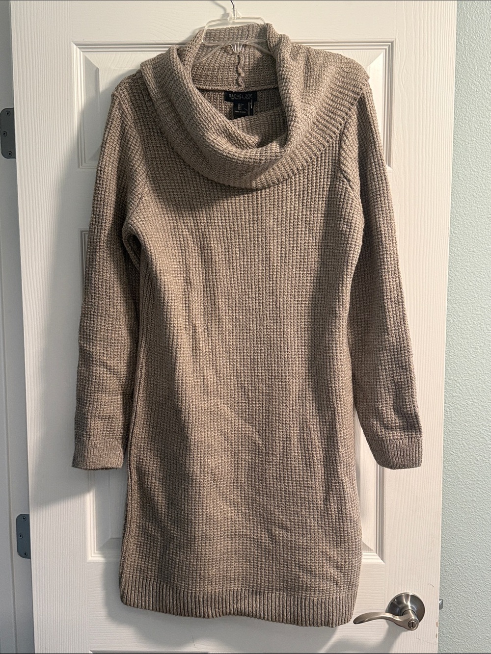 Rachel Zoe Taupe Waffle-Knit Cowlneck Sweater Dress